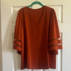 Elegant Rust V-Neck Blouse
